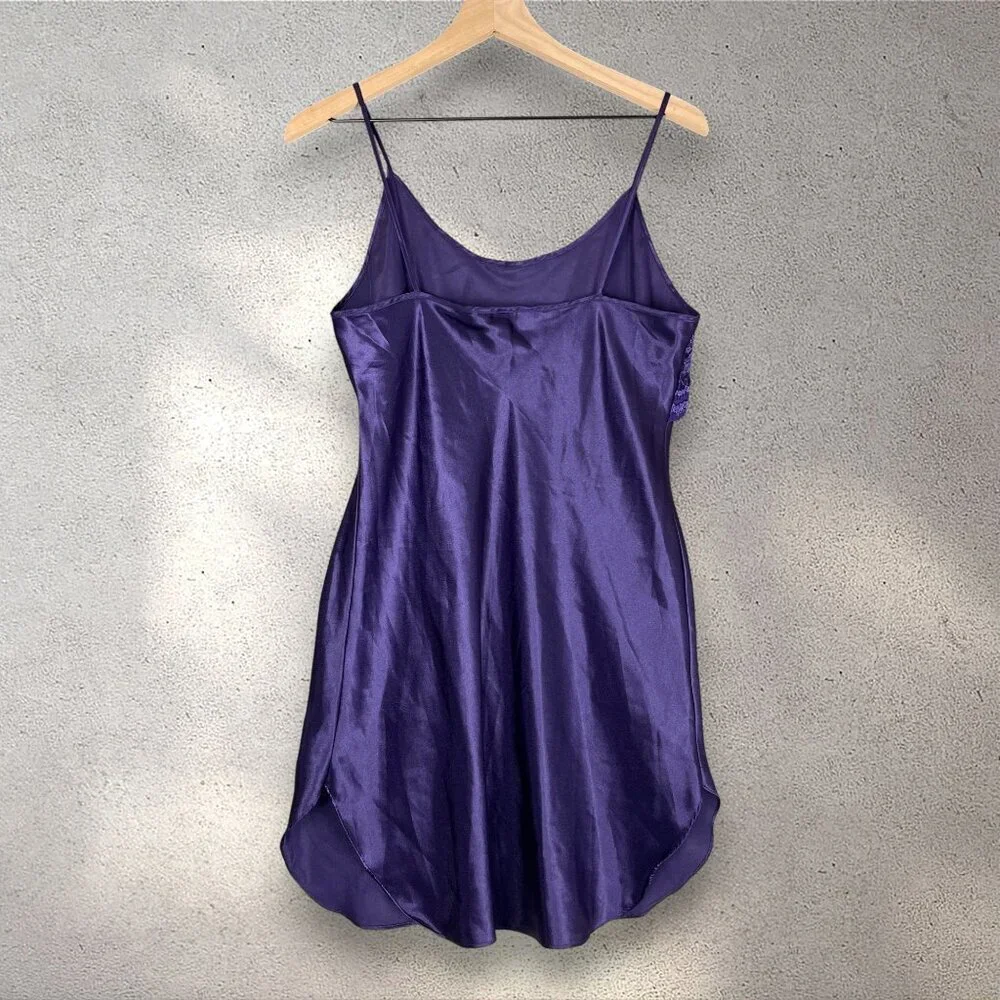 Private Luxuries Floral Slip Mini Dress Women's M Purple Satin Y2K Whimsy Fairy - Picture 4 of 9